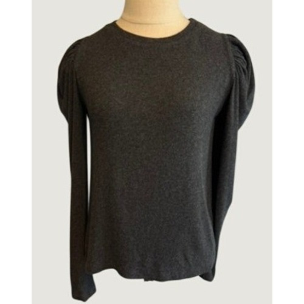 Velvet by Graham & Spencer Gray Puff Shoulder Long Sleeve Knit Top Small